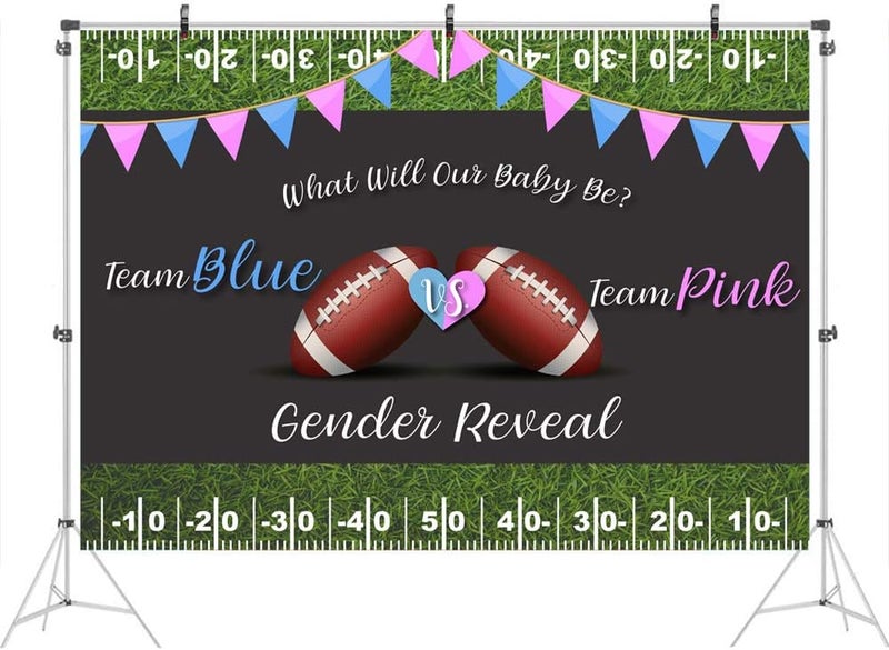 Ticuenicoa 7x5ft Football Gender Reveal Backdrop Pink or Blue Backdrops Sports Themed Babyshower Party Background He or She Banner Soccer Baby Shower Photo Booth Props Girl or Boy Party Decorations - Image 2