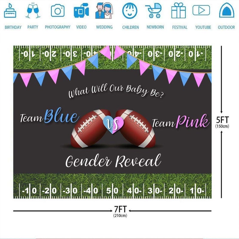Ticuenicoa 7x5ft Football Gender Reveal Backdrop Pink or Blue Backdrops Sports Themed Babyshower Party Background He or She Banner Soccer Baby Shower Photo Booth Props Girl or Boy Party Decorations - Image 5