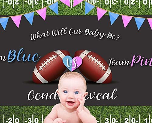 Ticuenicoa 7x5ft Football Gender Reveal Backdrop Pink or Blue Backdrops Sports Themed Babyshower Party Background He or She Banner Soccer Baby Shower Photo Booth Props Girl or Boy Party Decorations - Image 3