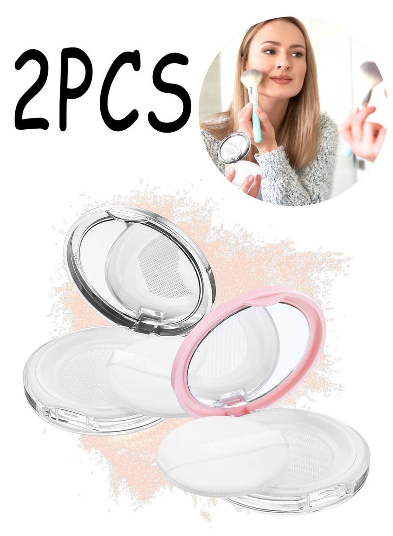 2Pcs Refillable Loose Powder Container with Mirror & Puff, 0.3-0.7oz Reusable Empty Makeup Compact for Travel DIY Cosmetics - Image 1