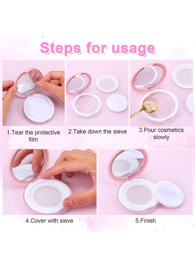 2Pcs Refillable Loose Powder Container with Mirror & Puff, 0.3-0.7oz Reusable Empty Makeup Compact for Travel DIY Cosmetics - Image 5