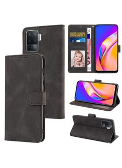 HuHa Case Cover For OPPO A94 4G / F19 Pro / Reno5 F / Reno5 Lite Fantasy Skin-feel Calfskin Texture Leather Phone Case Black 