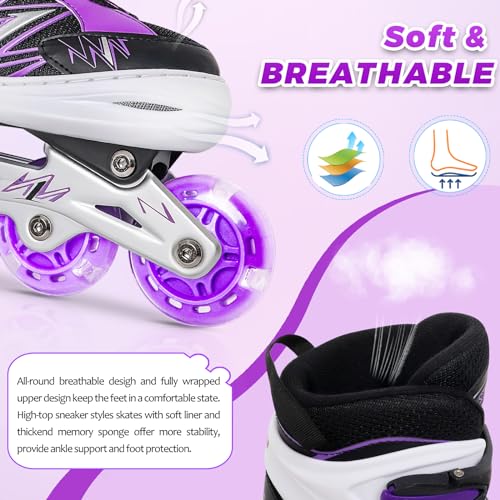 LEJIJIT Adjustable Kids Inline Skates for Girls Boys Children Beginners, Black & Purple Inline Skates with Light Up Wheels for Kids and Youth for Indoor Outdoor Sports (Medium) - Image 5
