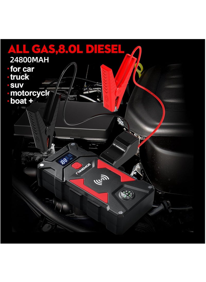FNNEMGE Ultra Start Car Jump Starter for All Passenger Car 24800mAh Power Bank Portable Battery Jumper Pack 12V Emergency Light, Equipped with Storage Box  - Image 4