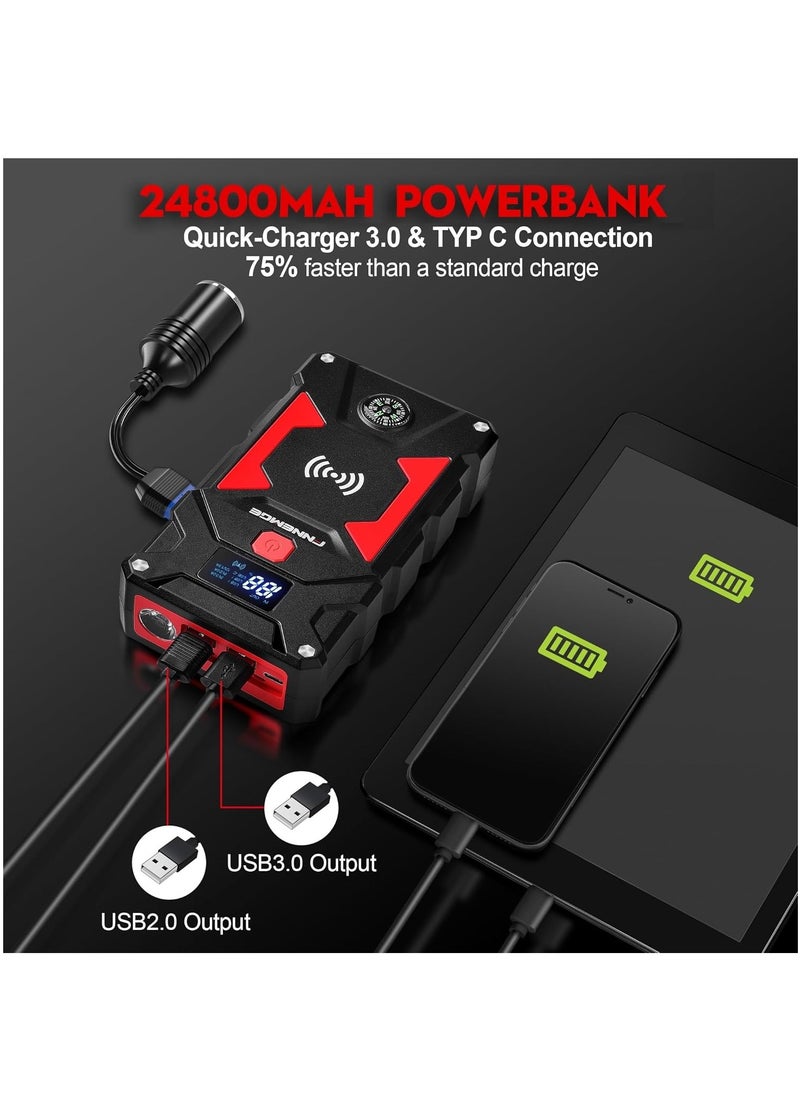 FNNEMGE Ultra Start Car Jump Starter for All Passenger Car 24800mAh Power Bank Portable Battery Jumper Pack 12V Emergency Light, Equipped with Storage Box  - Image 5