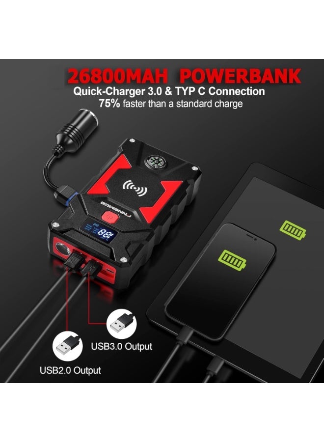 FNNEMGE Ultra Start Car Jump Starter for All Passenger Car 26800mAh Power Bank Portable Battery Jumper Pack 12V Emergency Light, Equipped with Storage Box - Image 4