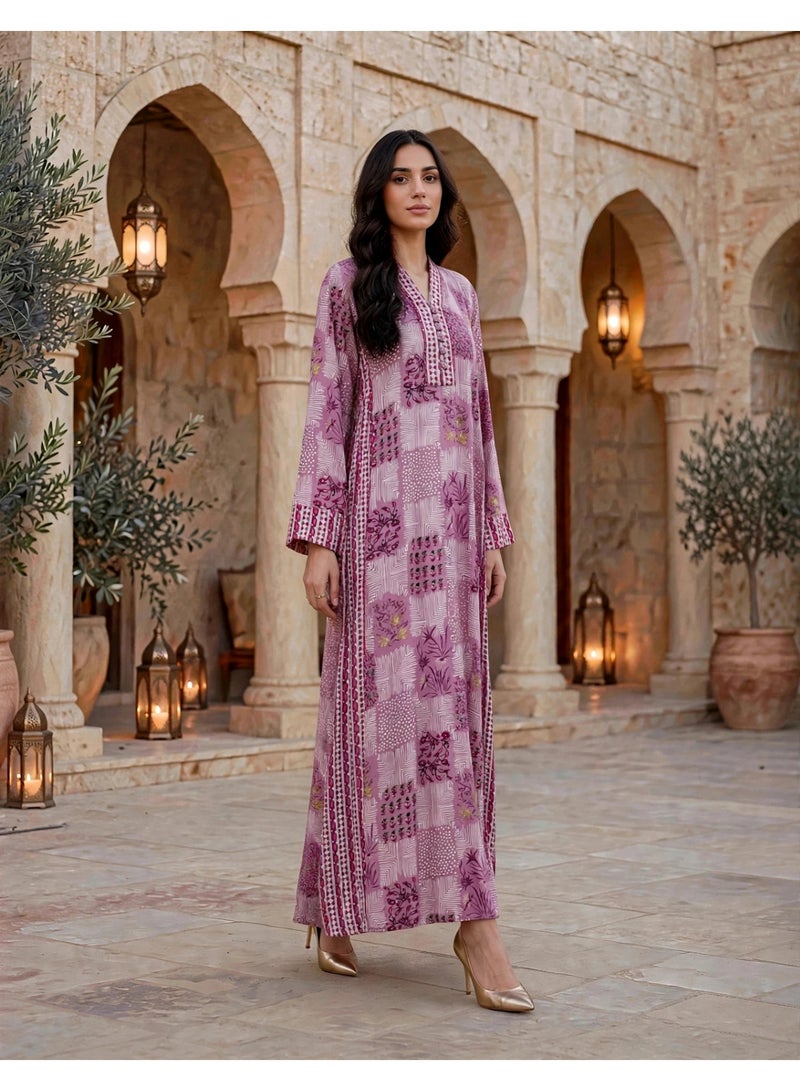 IKKXA Traditional Mosaic Print Maxi Jalabiya IK218Pink - Image 1