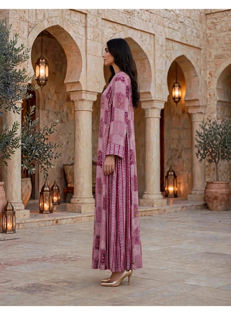 IKKXA Traditional Mosaic Print Maxi Jalabiya IK218Pink - Image 4