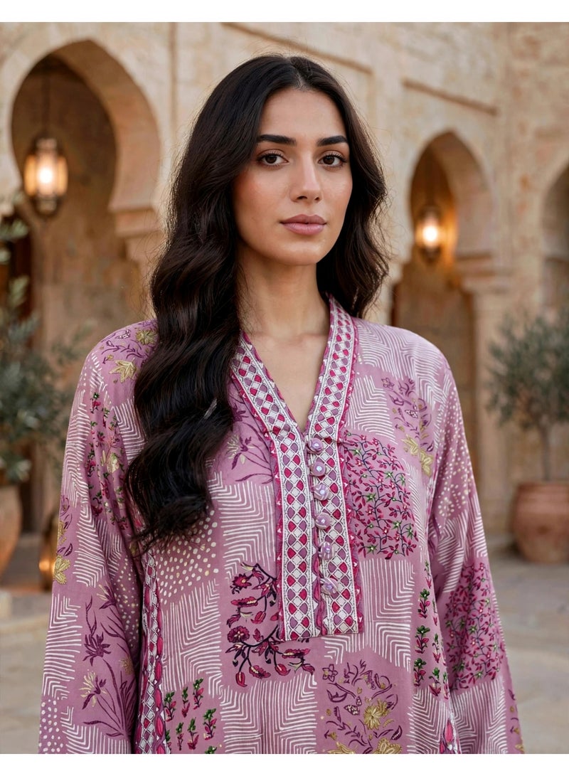 IKKXA Traditional Mosaic Print Maxi Jalabiya IK218Pink - Image 2