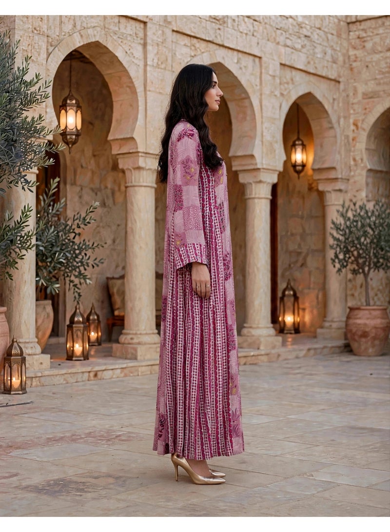 IKKXA Traditional Mosaic Print Maxi Jalabiya IK218Pink - Image 3