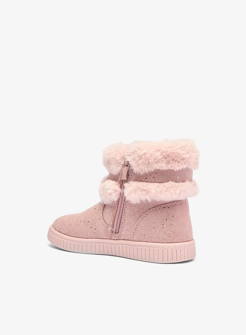 Flora Bella By Shoexpress Flora Bella Faux Fur Ankle Boots With Bow Detail And Zip Closure