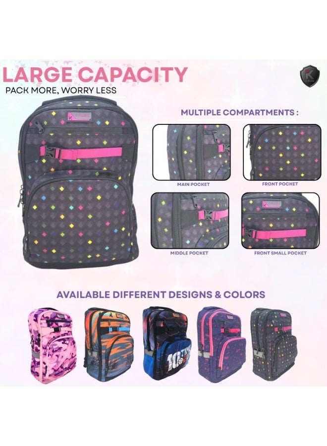 آي-كولا حقيبة ظهر DIAMOND DOTS للشباب مقاس 18 بوصة للبنات والأولاد - حقيبة مقاومة للماء بثلاثة أقسام مع طباعة على المنضدة (IK953-8BP) - Image 5