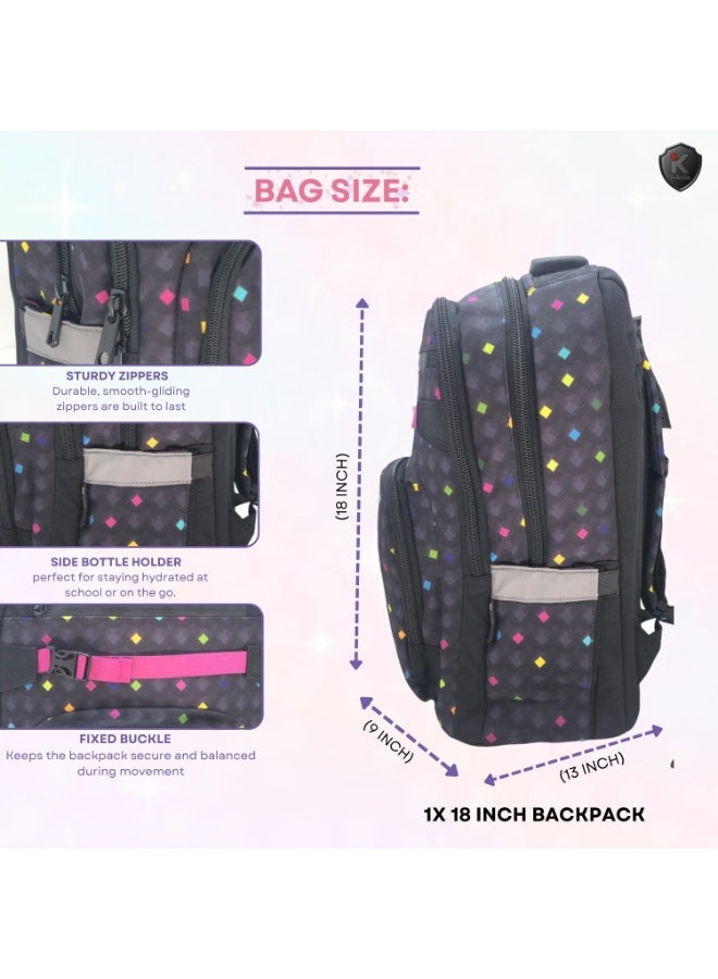 آي-كولا حقيبة ظهر DIAMOND DOTS للشباب مقاس 18 بوصة للبنات والأولاد - حقيبة مقاومة للماء بثلاثة أقسام مع طباعة على المنضدة (IK953-8BP) - Image 2