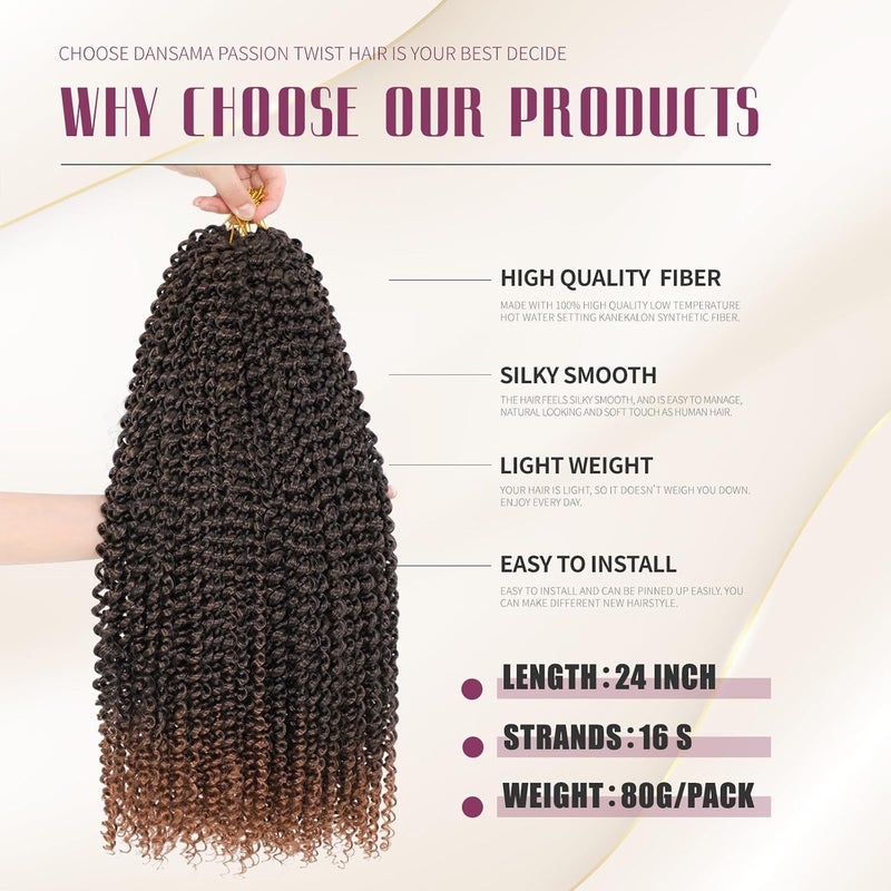 Dansama 6 Packs Passion Twist Hair Water Wave Braiding Hair for Butterfly Style Crochet Braids Bohemian Hair Extensions (24inch, T1B/30, Economy Pack) - Image 3