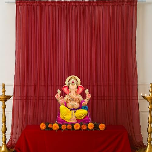 SpecialYou.in SpecialYou® Ganpati Decoration Setup for Home with Maroon Net Back Drop Curtain for Decor, Ganpati Decoration Backdrop for Wall Decor Items, Ganesh Decorations Items for Home- Set of 2 - Image 1