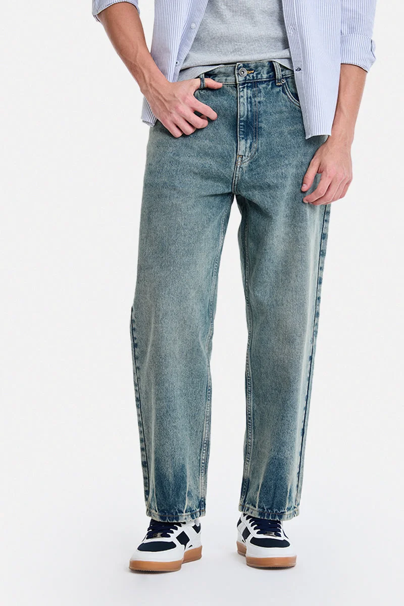 سنيتش Blue Solid Wide Leg Streetwear Jeans
