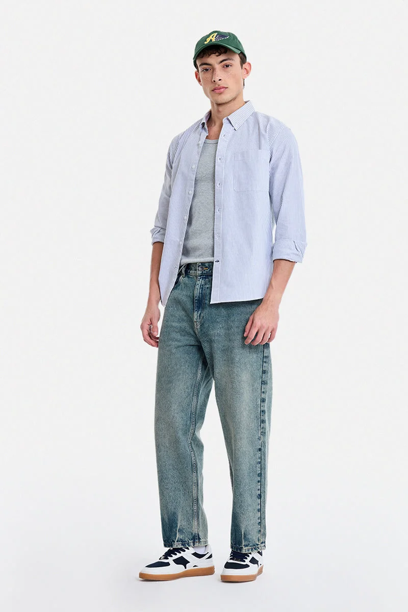 سنيتش Blue Solid Wide Leg Streetwear Jeans