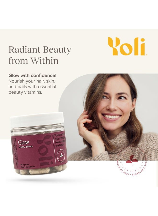 YOLI ® مكملات البيوتين والكولاجين من جلو – تركيبة للشعر والبشرة والأظافر – متعدد الفيتامينات اليومي للنساء مع الفيتامينات والمعادن الأساسية – 60 كبسولة - Image 2
