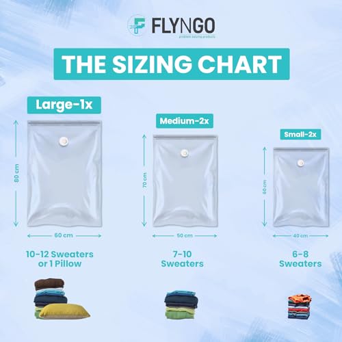 FLYNGO Reusable Ziplock Vacuum Storage Space Saver Bags for Clothes with Travel Hand Pump - Pack of 5 (60cmx80cm) (Large - Pack of 5) - Image 3