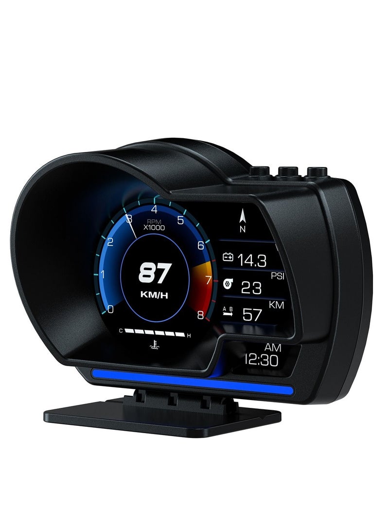 SYOSI Car HUD Head Up Display P6, OBD Gauge Display+GPS Speedometer Dual System Smart Display, speed alarm, water temperature Works Great for Most Cars - Image 1