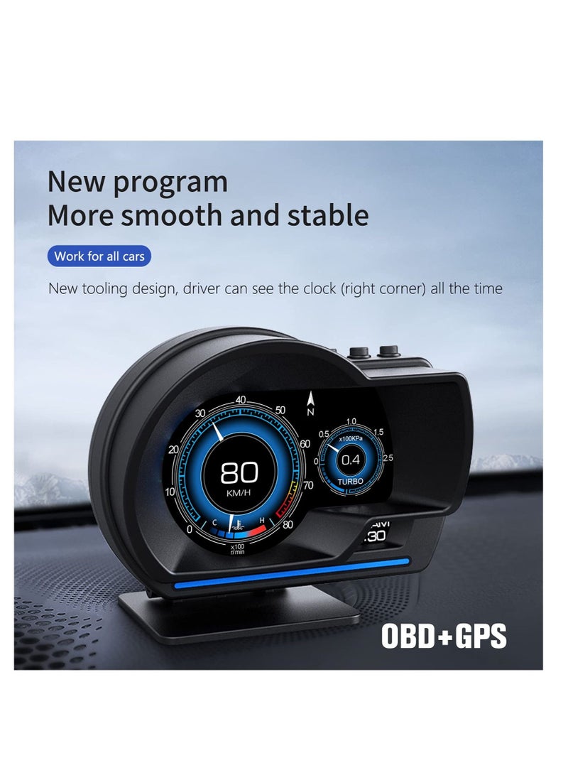 SYOSI Car HUD Head Up Display P6, OBD Gauge Display+GPS Speedometer Dual System Smart Display, speed alarm, water temperature Works Great for Most Cars - Image 5