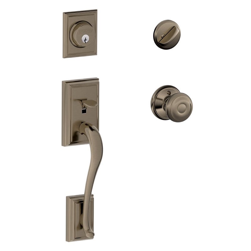 SCHLAGE Addison Single Cylinder Handleset and Georgian Knob Antique Pewter F60 ADD 620 GEO