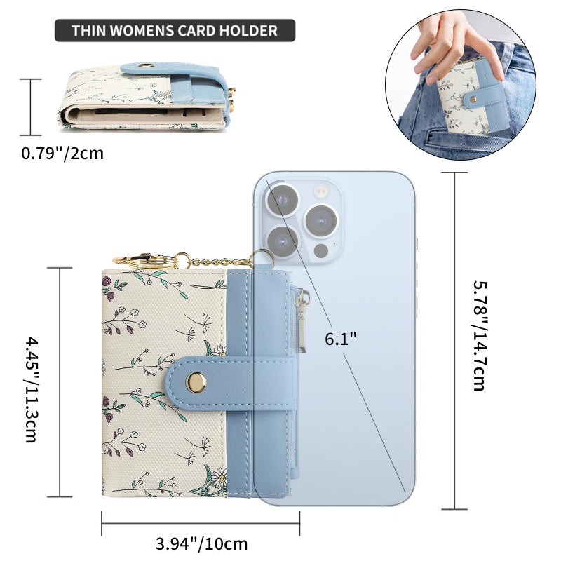 GAEKEAO Small Wallet for Women RFID Blocking Slim Bifold Floral Leather Card Holder with Zipper Pocket ID Window - Image 4
