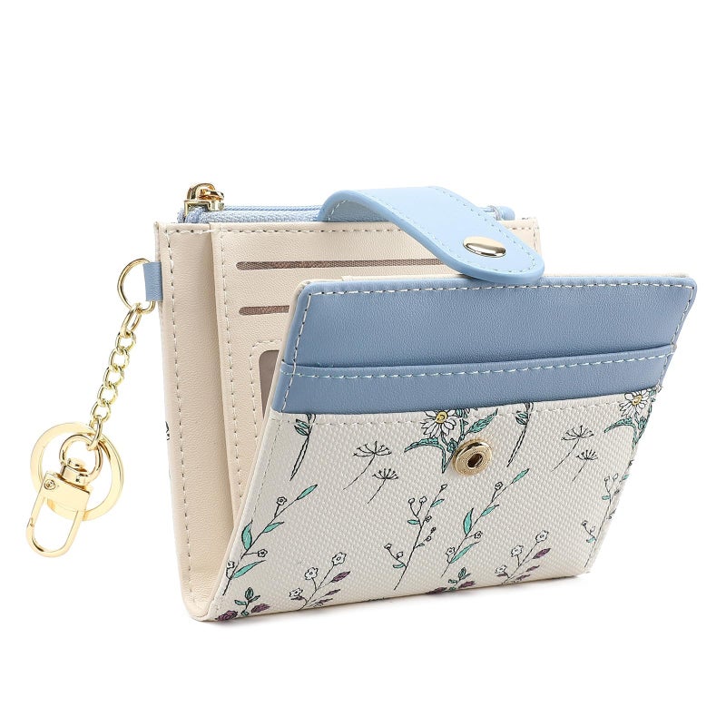 GAEKEAO Small Wallet for Women RFID Blocking Slim Bifold Floral Leather Card Holder with Zipper Pocket ID Window - Image 1