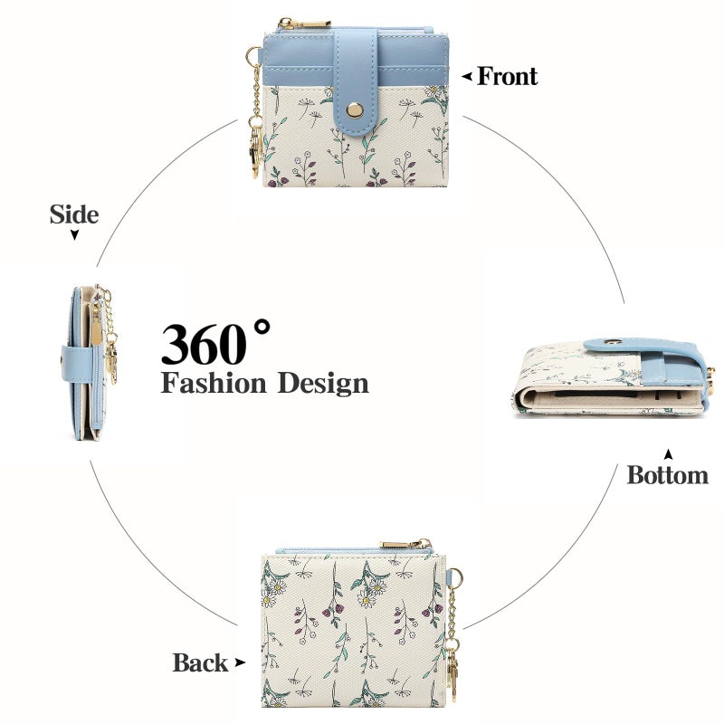 GAEKEAO Small Wallet for Women RFID Blocking Slim Bifold Floral Leather Card Holder with Zipper Pocket ID Window - Image 5