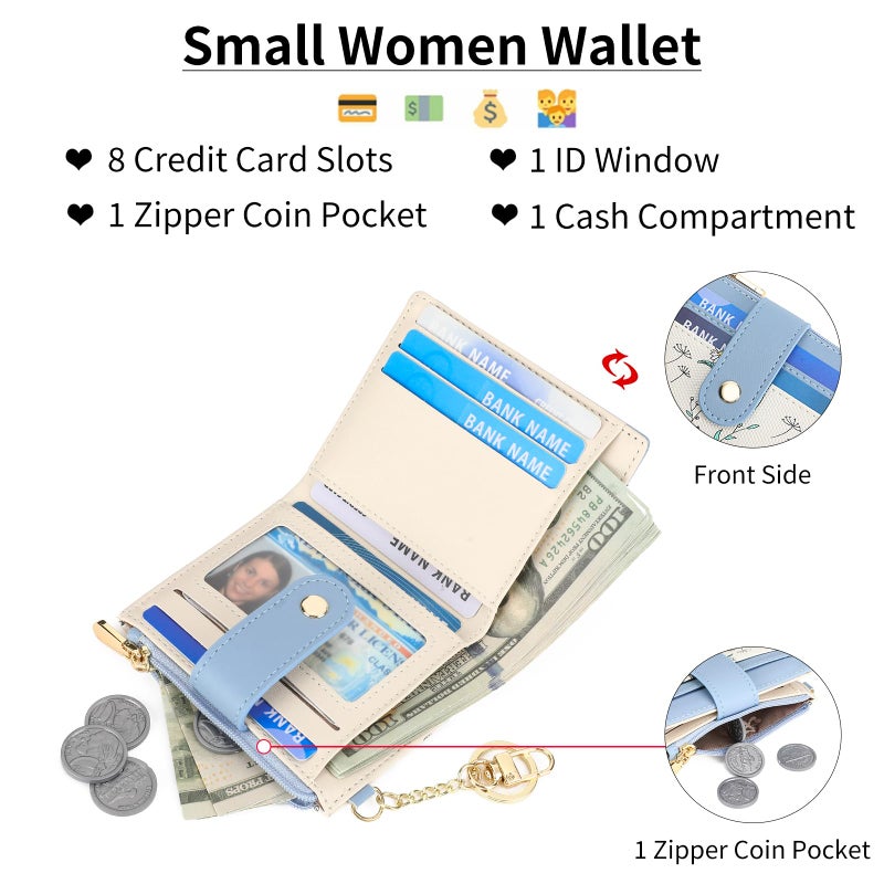 GAEKEAO Small Wallet for Women RFID Blocking Slim Bifold Floral Leather Card Holder with Zipper Pocket ID Window - Image 3