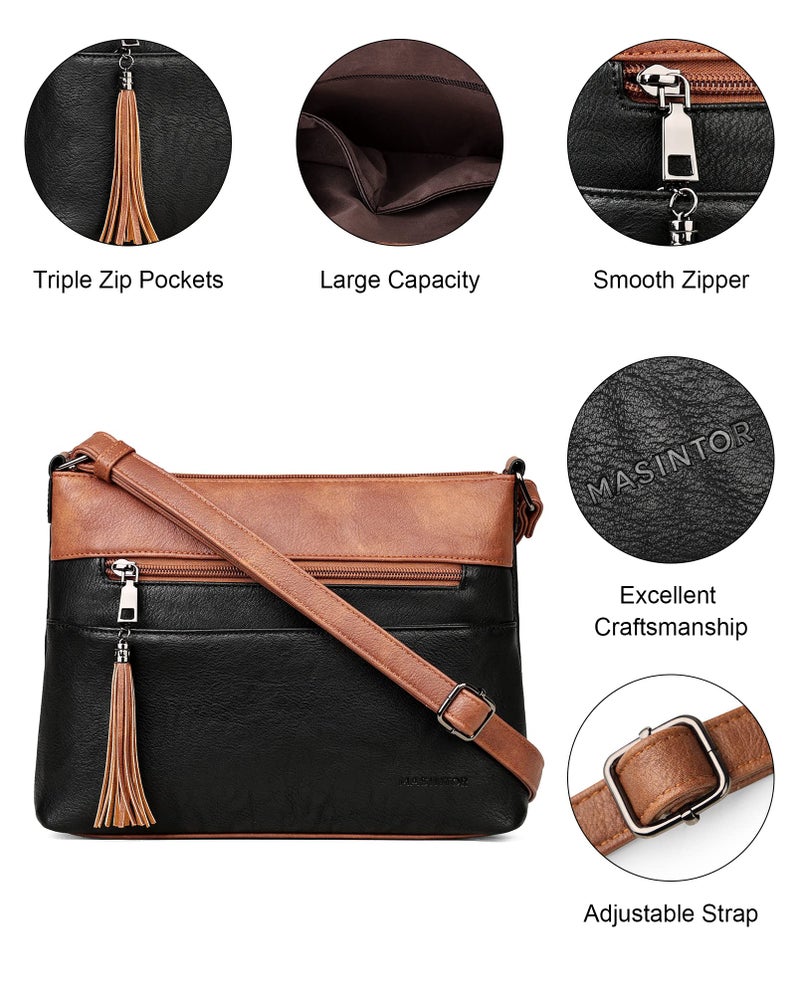 MASINTOR Crossbody Bags for Women, Lightweight Medium Crossbody Purse, Soft Leather Women's Shoulder Handbags with Tassel for Shopping or Travel - Image 5