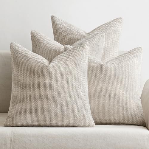 MIULEE Pack of 4 Couch Throw Pillow Covers 20x20 Inch Cream Soft Decorative Chenille Pillow Covers Farmhouse Accent Cushion Covers for Boho Spring Home Decor Sofa Bedroom Living Room - Image 1