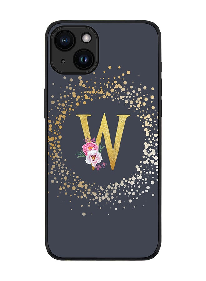 Stylizedd Cover for iPhone 15 Case Rugged Black Slim fit Flexible Protective Phone CasesCustom Monogram Initial Letter Floral Pattern Alphabet - W (Grey) - Image 1