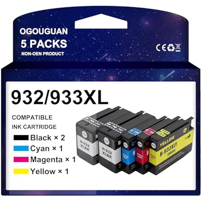 OGOUGUAN 932XL 933XL INK CARTRIDGES COMBO PACK COMPATIBLE FOR HP 932 XL 933 XL INK CARTRIDGES COMPATIBLE FOR HP OFFICEJET 6700 7510 7612 6600 7110 7610 6100 7620 PRINTER - Image 1