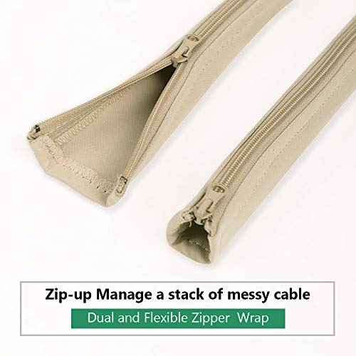 StangH Cable Management Sleeve Organizer - 19 Inch Home and Office Zip-up Cable Sleeve Wire Organizer Flexible Cord Concealer Wrap, Electrical Cord Covers for TV/Computer/Desk, 4 Pieces -Beige - Image 4