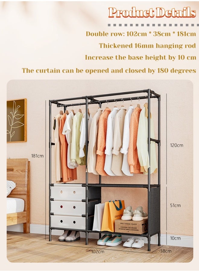 Multifunctional Portable Wardrobe Closet with Shelves, Freestanding Clothing Storage Organizer for Living Room Bedroom (102×38×118cm) - Image 2