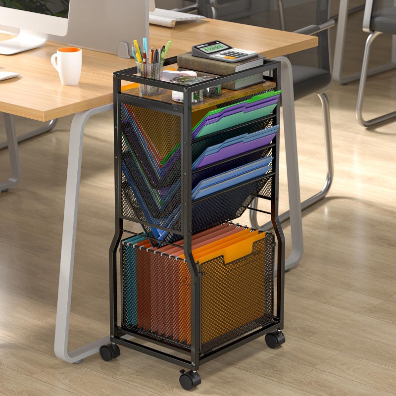 DAOUTIME 8 Tier Rolling File Cart with Hanging File Folder Organizer, Mobile File Organizer with 2 Sides Access Bookcase, Beside/Under Desk Cart with Wheels for Office Home School - Image 4