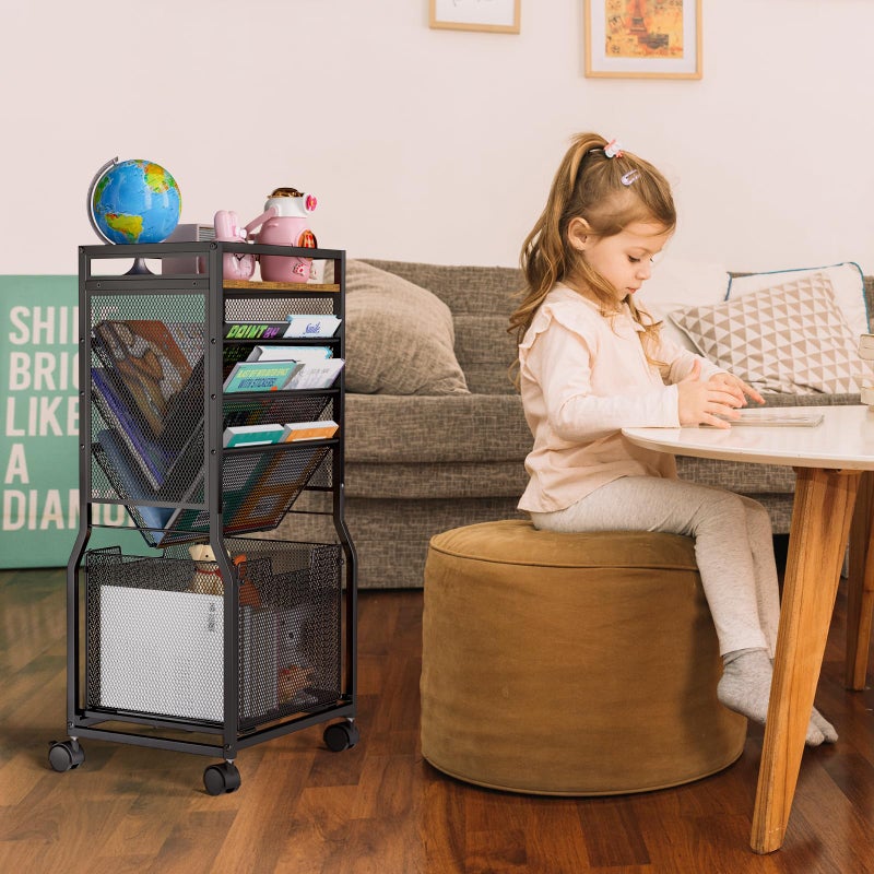 DAOUTIME 8 Tier Rolling File Cart with Hanging File Folder Organizer, Mobile File Organizer with 2 Sides Access Bookcase, Beside/Under Desk Cart with Wheels for Office Home School - Image 5