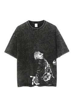 Washed retro T-shirt street hip hop anime Jujutsu Kaisen casual cotton summer short sleeves