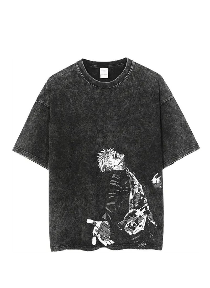 Generic - Washed retro T-shirt street hip hop anime Jujutsu Kaisen casual cotton summer short sleeves - Image 1
