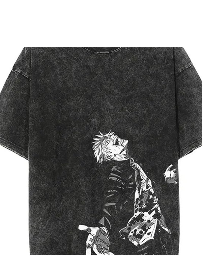 Generic - Washed retro T-shirt street hip hop anime Jujutsu Kaisen casual cotton summer short sleeves - Image 1