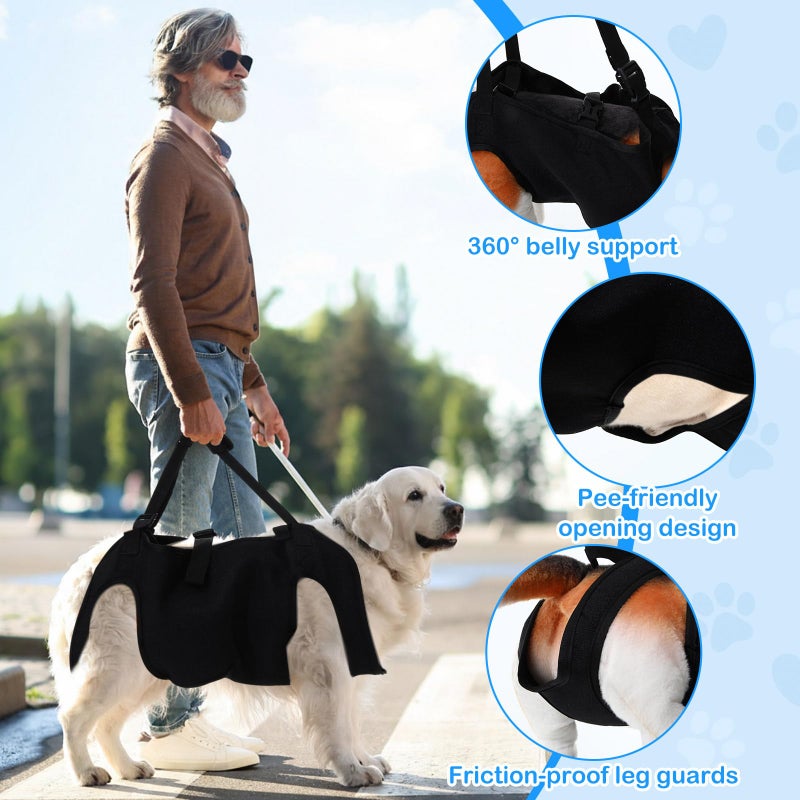 Shinylin Dog Carry Sling Emergency Backpack Pet Legs Support and Rehabilitation Dog Lift Harness Adjustable Lifting Straps Carrier for Senior Dogs Joint Injuries, Arthritis, Hiking, Skiing, Black(L) - Image 4