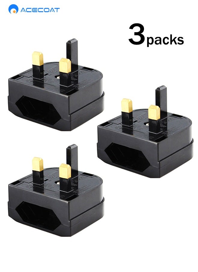 ACECOAT - 3 Packs EU to UK Travel Plug Adapter-2 Pin European to 3 Pin Socket Converter for Business Trip Hotel Home-Type C G for Hong Kong/Singapore/Malaysia/India/Pakistan/Vietnam/Kenya/Maldives/Qatar, Black - Image 1