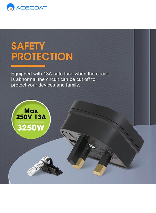 ACECOAT - 3 Packs EU to UK Travel Plug Adapter-2 Pin European to 3 Pin Socket Converter for Business Trip Hotel Home-Type C G for Hong Kong/Singapore/Malaysia/India/Pakistan/Vietnam/Kenya/Maldives/Qatar, Black - Image 1