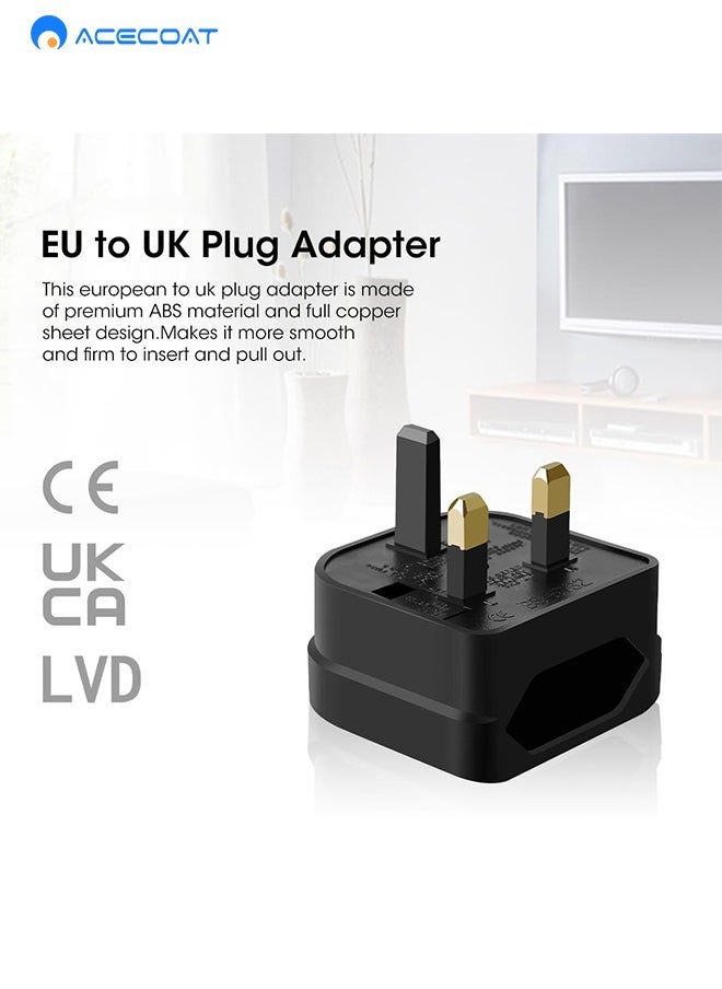 ACECOAT - 3 Packs EU to UK Travel Plug Adapter-2 Pin European to 3 Pin Socket Converter for Business Trip Hotel Home-Type C G for Hong Kong/Singapore/Malaysia/India/Pakistan/Vietnam/Kenya/Maldives/Qatar, Black - Image 1