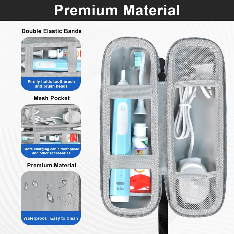 TUNYINSH Toothbrush Travel Case for Oral-B/Oral-B Pro 1000 1500 5000 7000 7500 6000 9600/ Phlips Sonicare 4100 5100 1100 6100 5300 Electric Toothbrush, Portable Hard Protective Storage Bag (Black) - Image 4