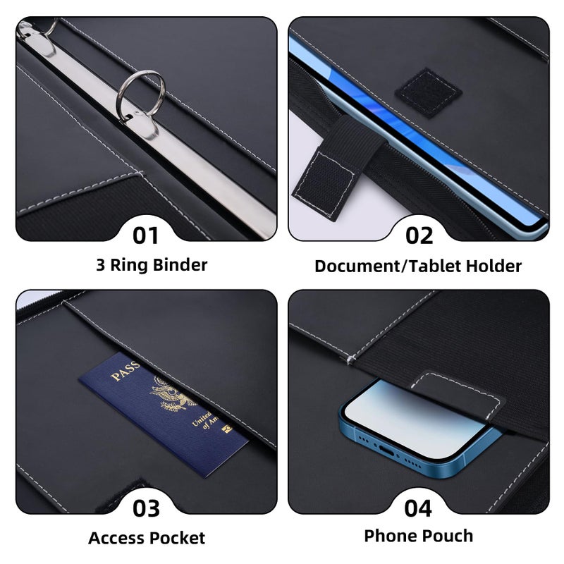 Antner Zipper Portfolio Binder Padfolio 3 Ring Binder 1 Inch Professional Faux Leather Document Organizer Folio for Tablet, Phone, and 8.5x11 Documents, Resumes, Presentation Folders for Men & Women - Image 5