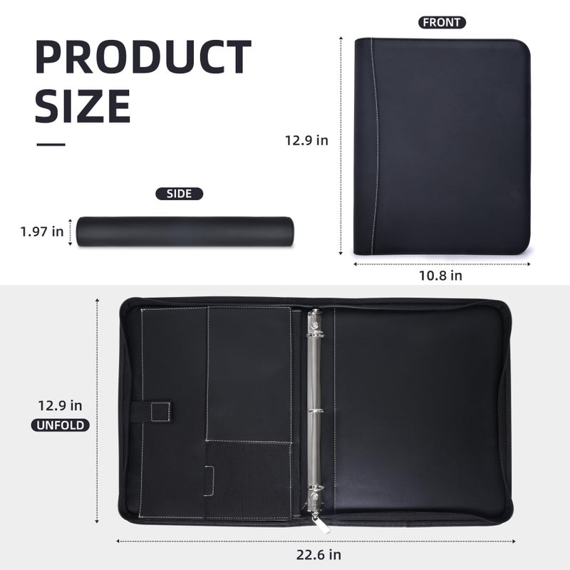 Antner Zipper Portfolio Binder Padfolio 3 Ring Binder 1 Inch Professional Faux Leather Document Organizer Folio for Tablet, Phone, and 8.5x11 Documents, Resumes, Presentation Folders for Men & Women - Image 3
