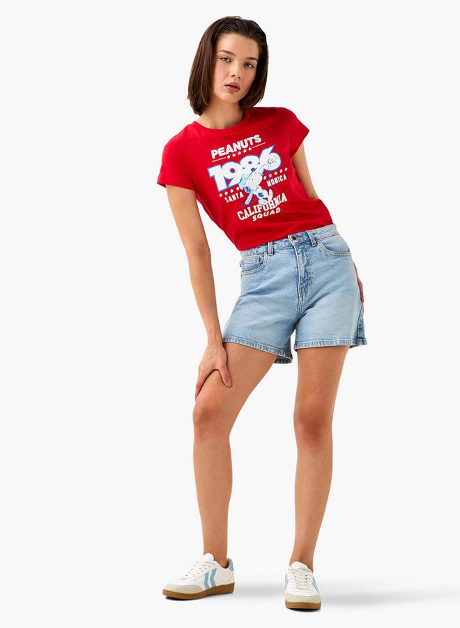 SP Characters Peanuts Snoopy Print Crew Neck T-shirt with Short Sleeves - Image 2