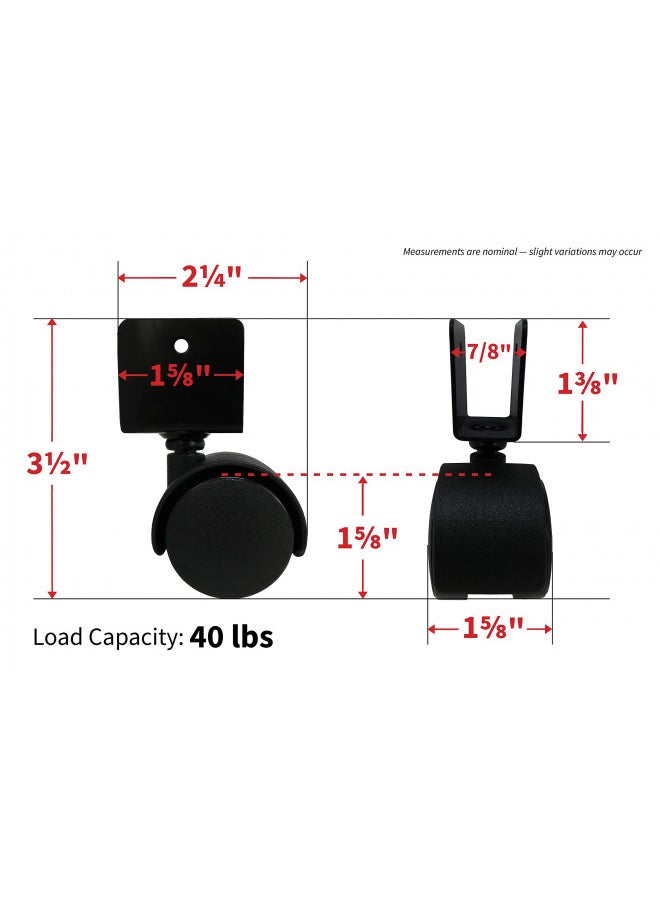 Shepherd Hardware Shepherd Hardware 9420 1-5/8-Inch Office Chair Caster, Twin Wheel, 11/16-Inch U-Bracket, 40-lb Load Capacity, 2-Pack , Black  - Image 4